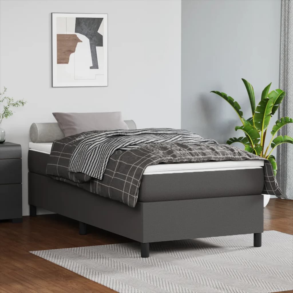 Bed slatted base with mattress Grey 90x200 cm Faux leather