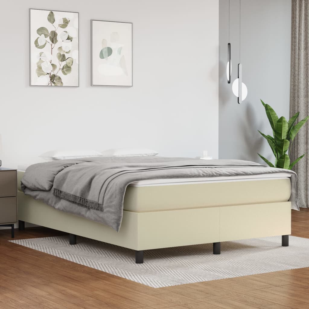 Bed slatted base with mattress Cream 140x190cm Faux leather