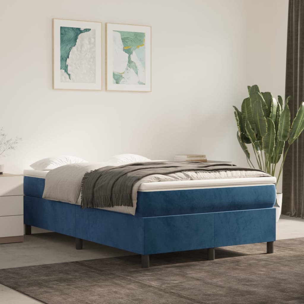 Dark Blue 120x200cm Velvet Bed Slatted Base and Mattress