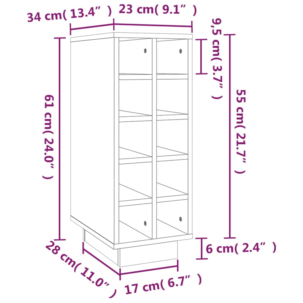 Weinschrank Weiß 23x34x61 cm Massives Kiefernholz