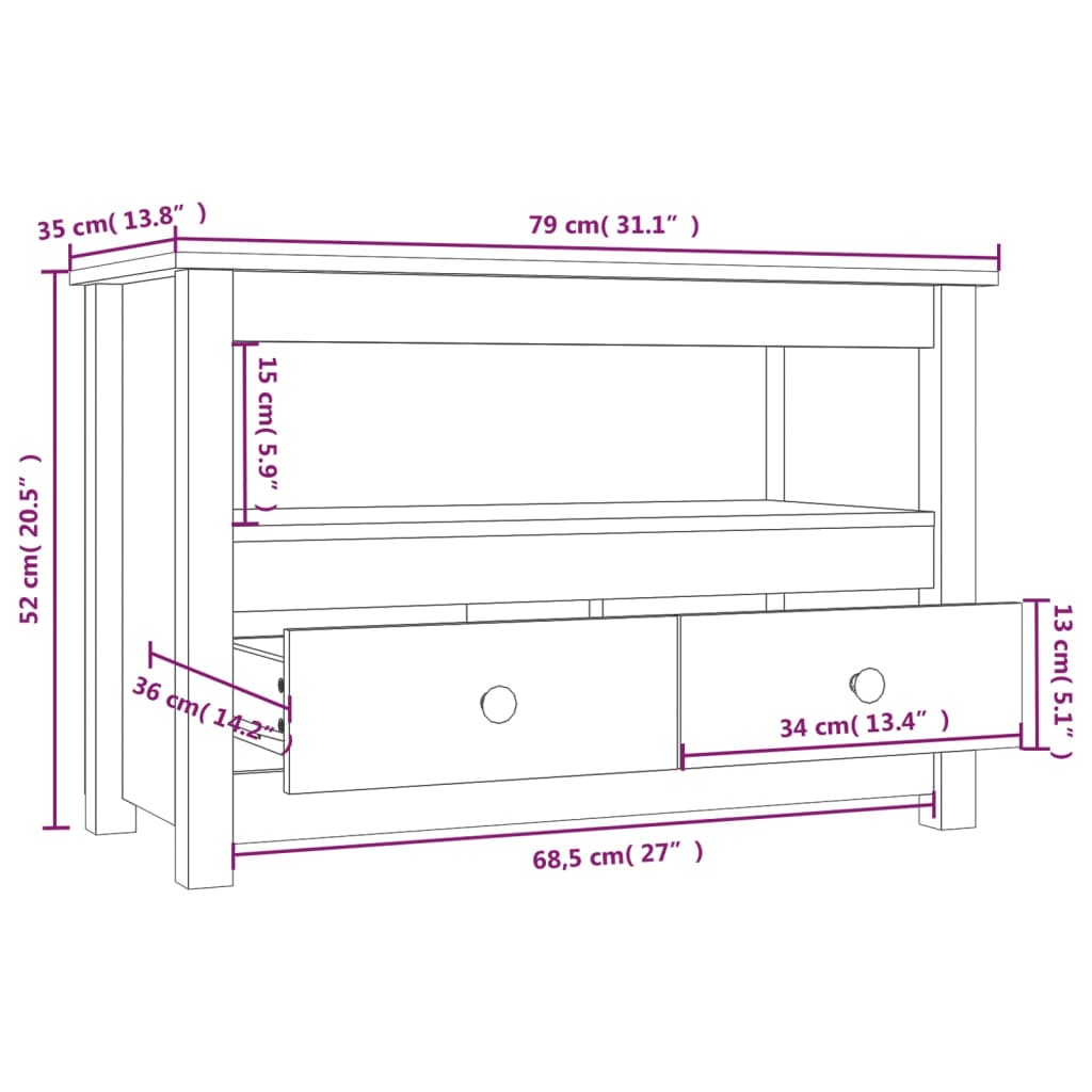 Meuble TV 79x35x52 cm Bois de pin massif