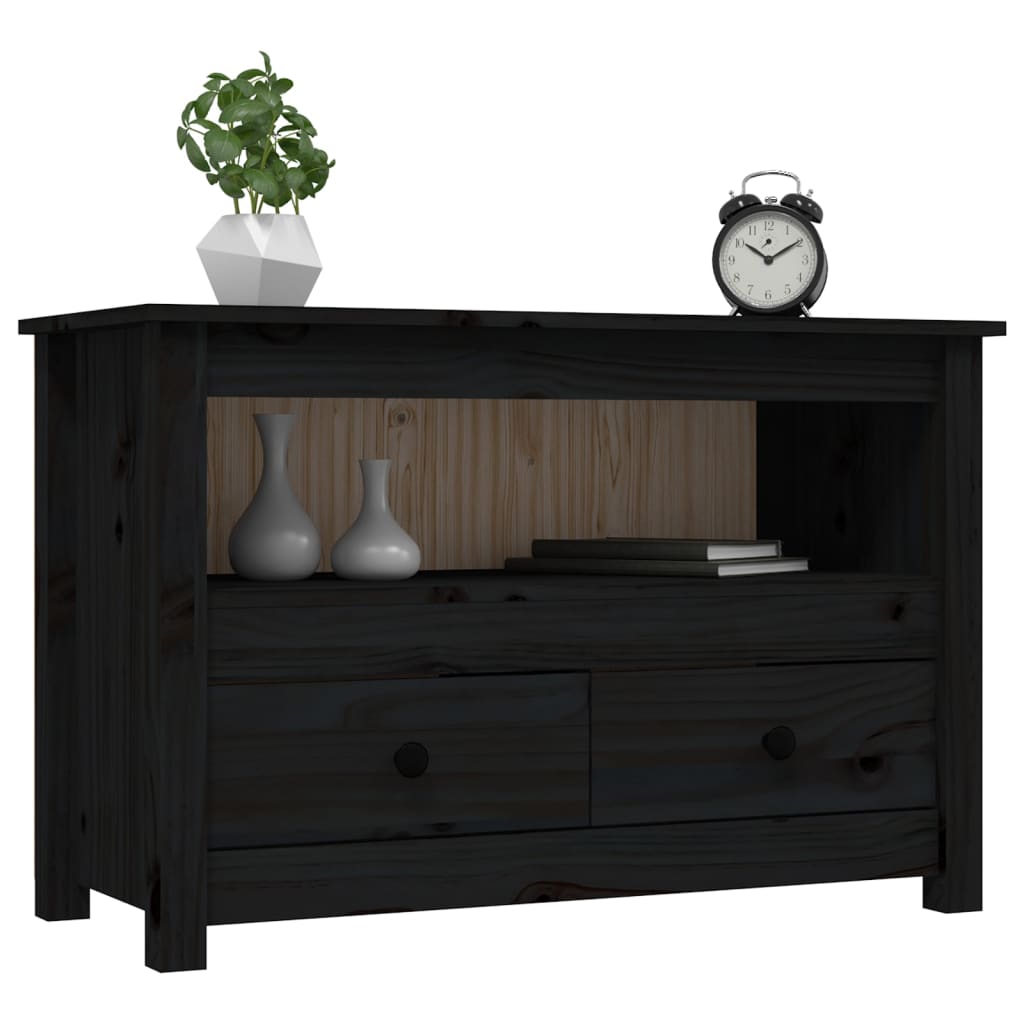 Meuble TV Noir 79x35x52 cm Bois de pin massif