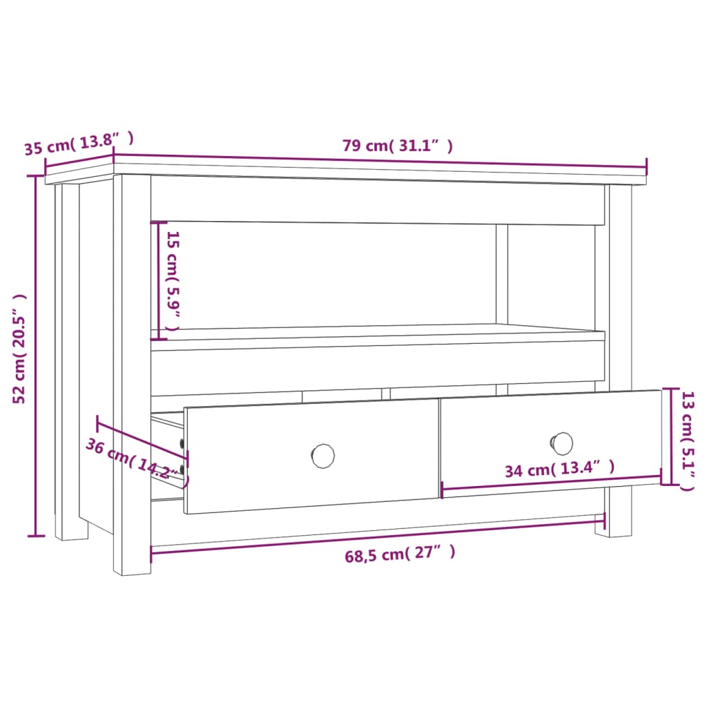 Meuble TV Noir 79x35x52 cm Bois de pin massif