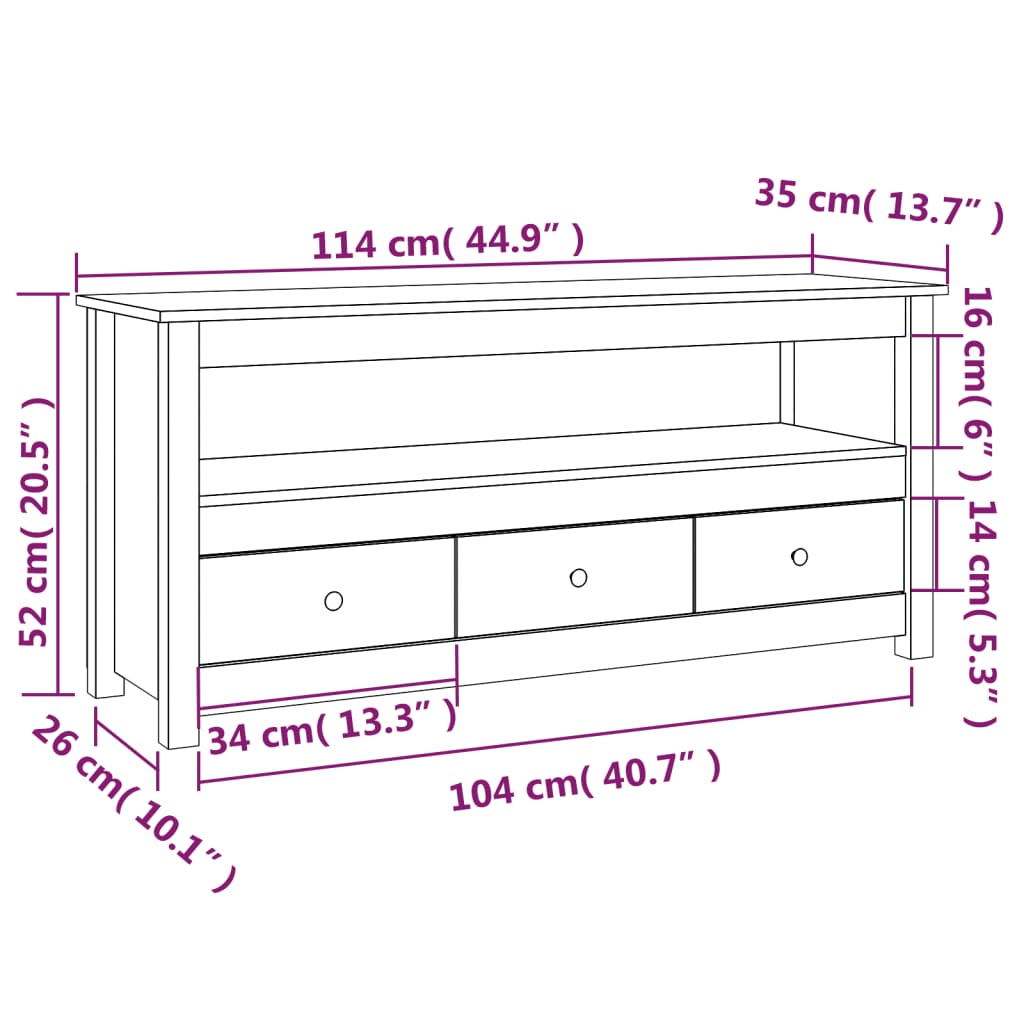 Meuble TV 114x35x52 cm Bois de pin massif