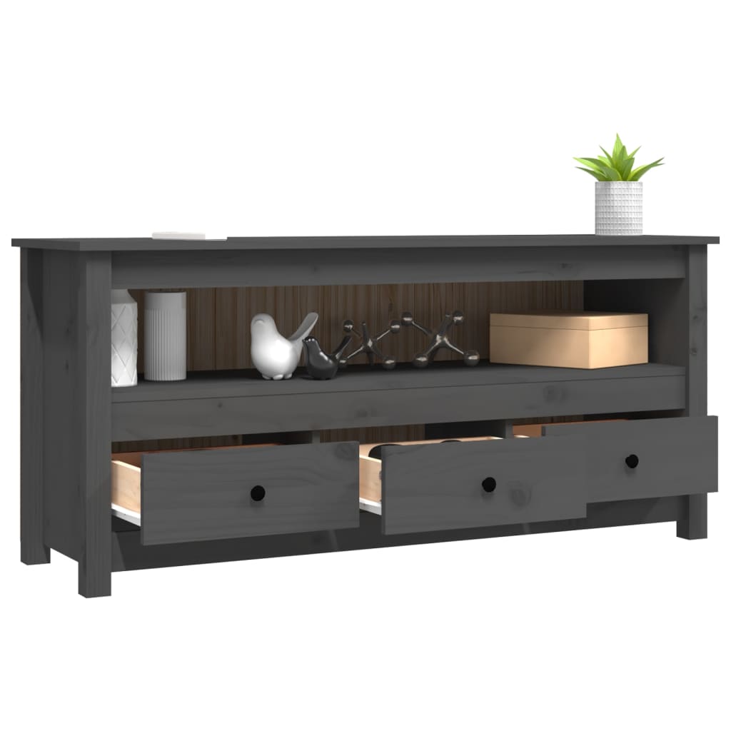 Meuble TV Gris 114x35x52 cm Bois de pin massif