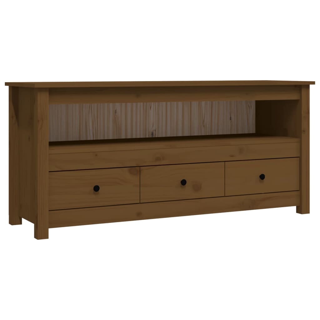 Meuble TV Marron miel 114x35x52 cm Bois de pin massif