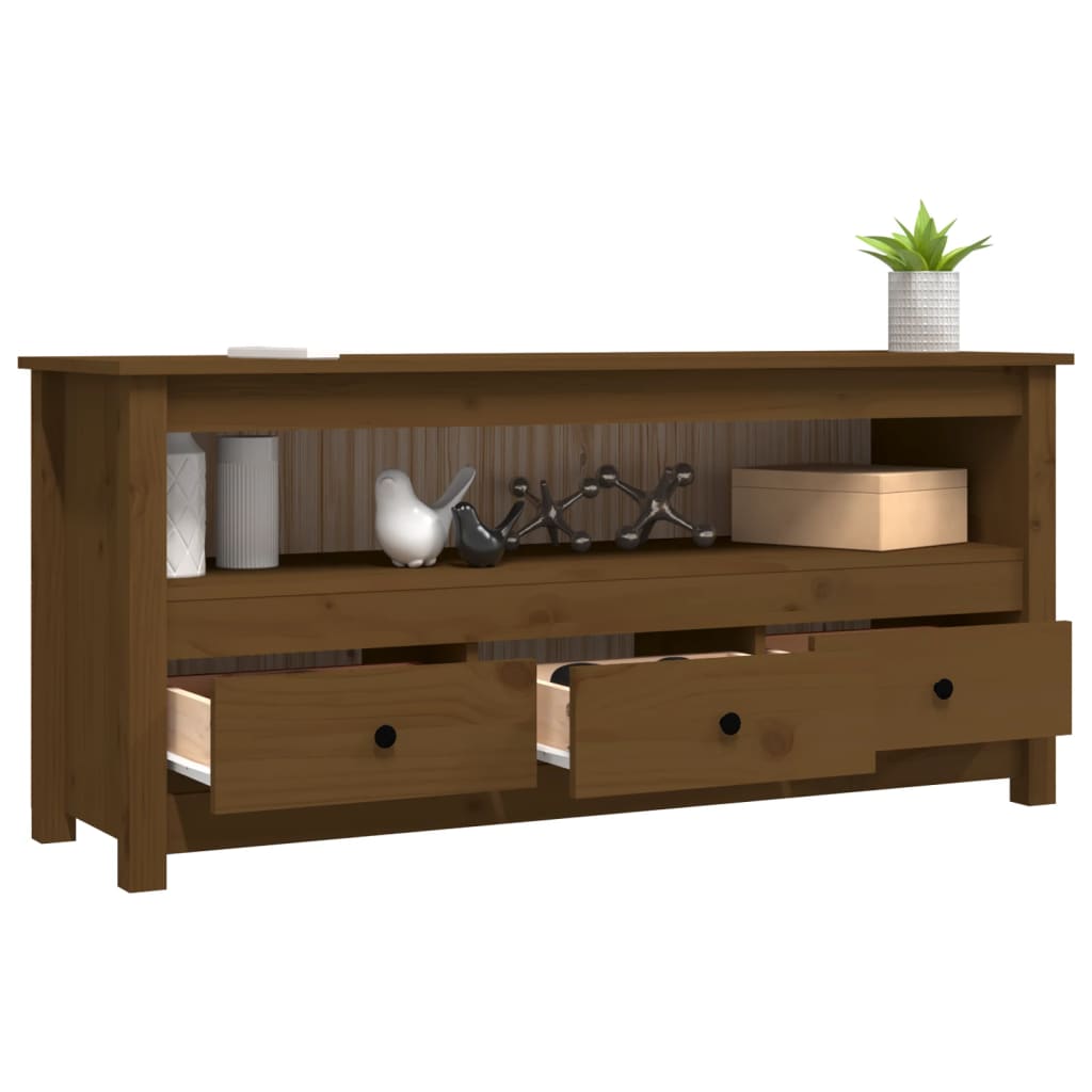 Meuble TV Marron miel 114x35x52 cm Bois de pin massif