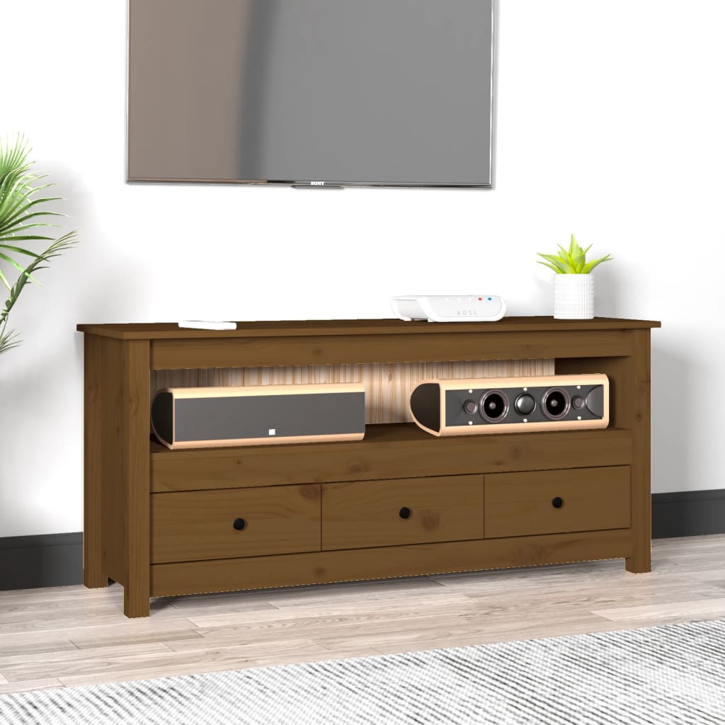 Honey Brown TV Cabinet 114x35x52 cm Solid Pine Wood