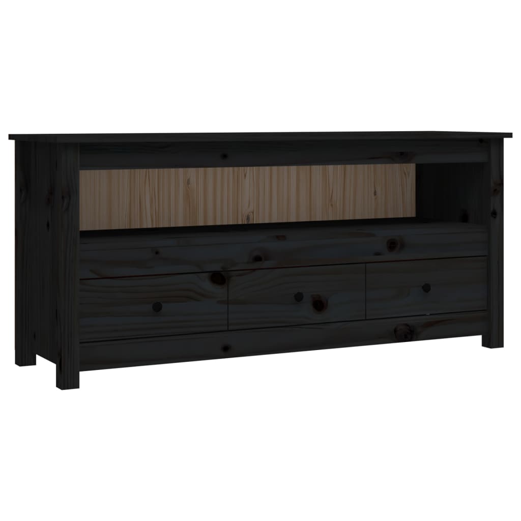 Meuble TV Noir 114x35x52 cm Bois de pin massif