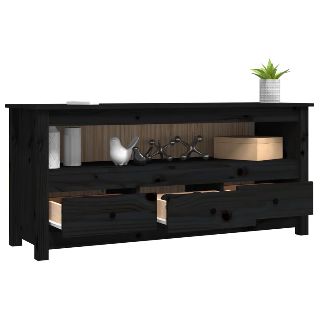 Meuble TV Noir 114x35x52 cm Bois de pin massif