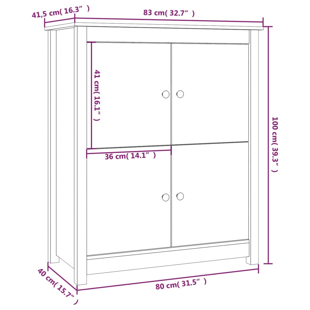 Buffet Blanc 83x41,5x100 cm Bois massif de pin