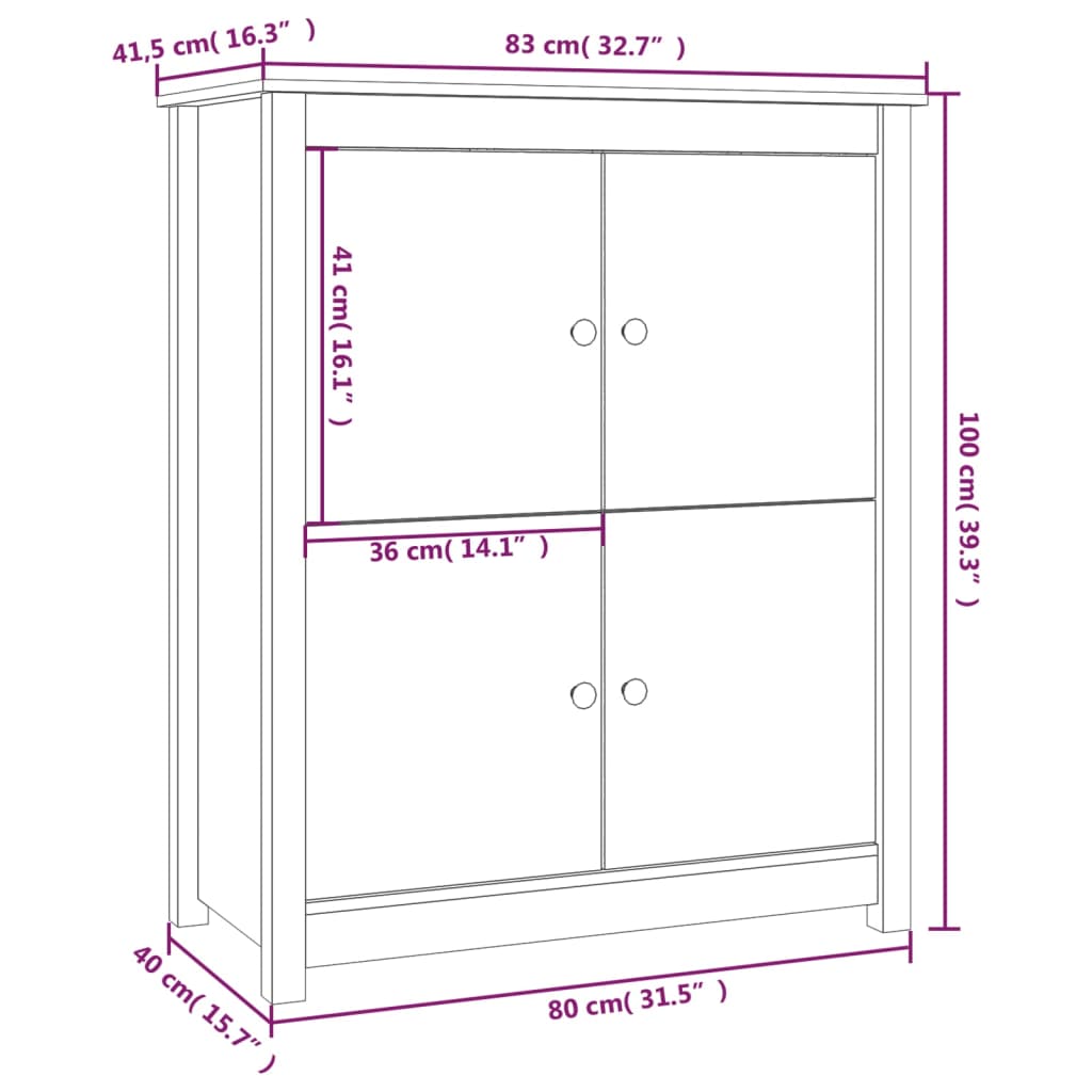 Buffet Gris 83x41,5x100 cm Bois massif de pin