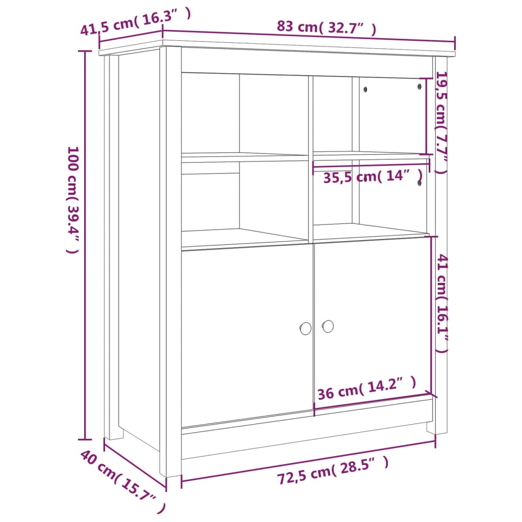 Buffet Gris 83x41,5x100 cm Bois massif de pin