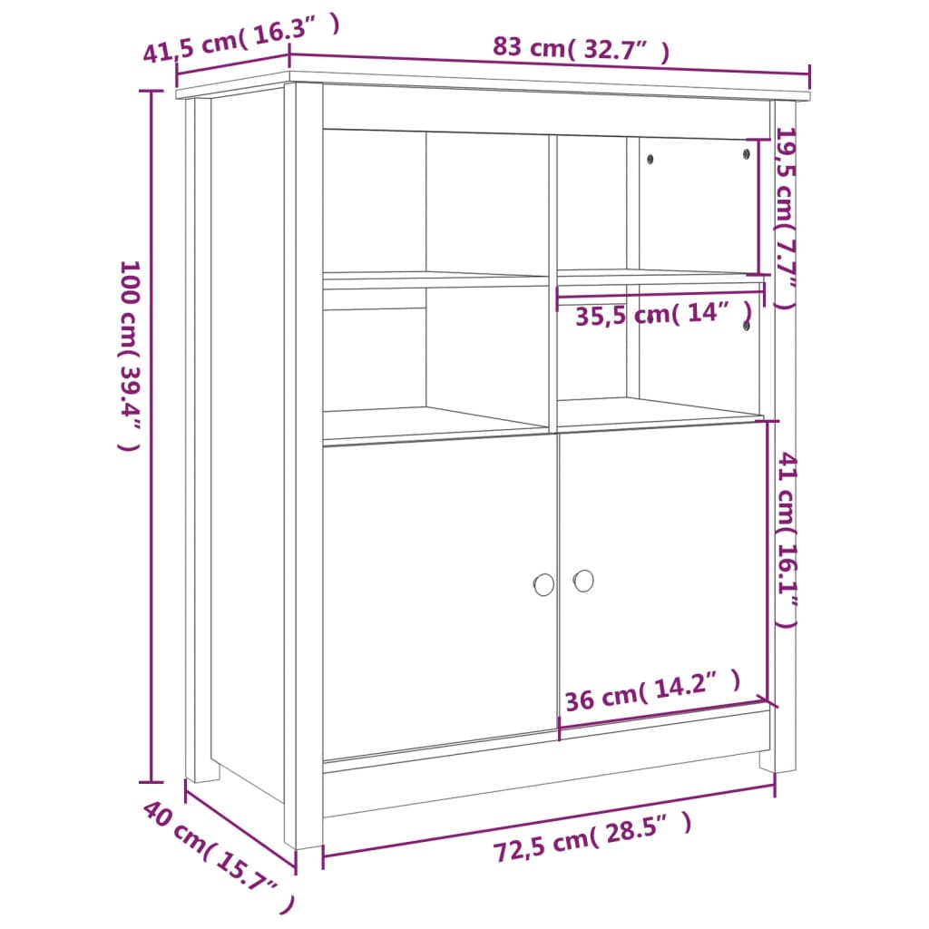 Buffet Marron miel 83x41,5x100 cm Bois massif de pin