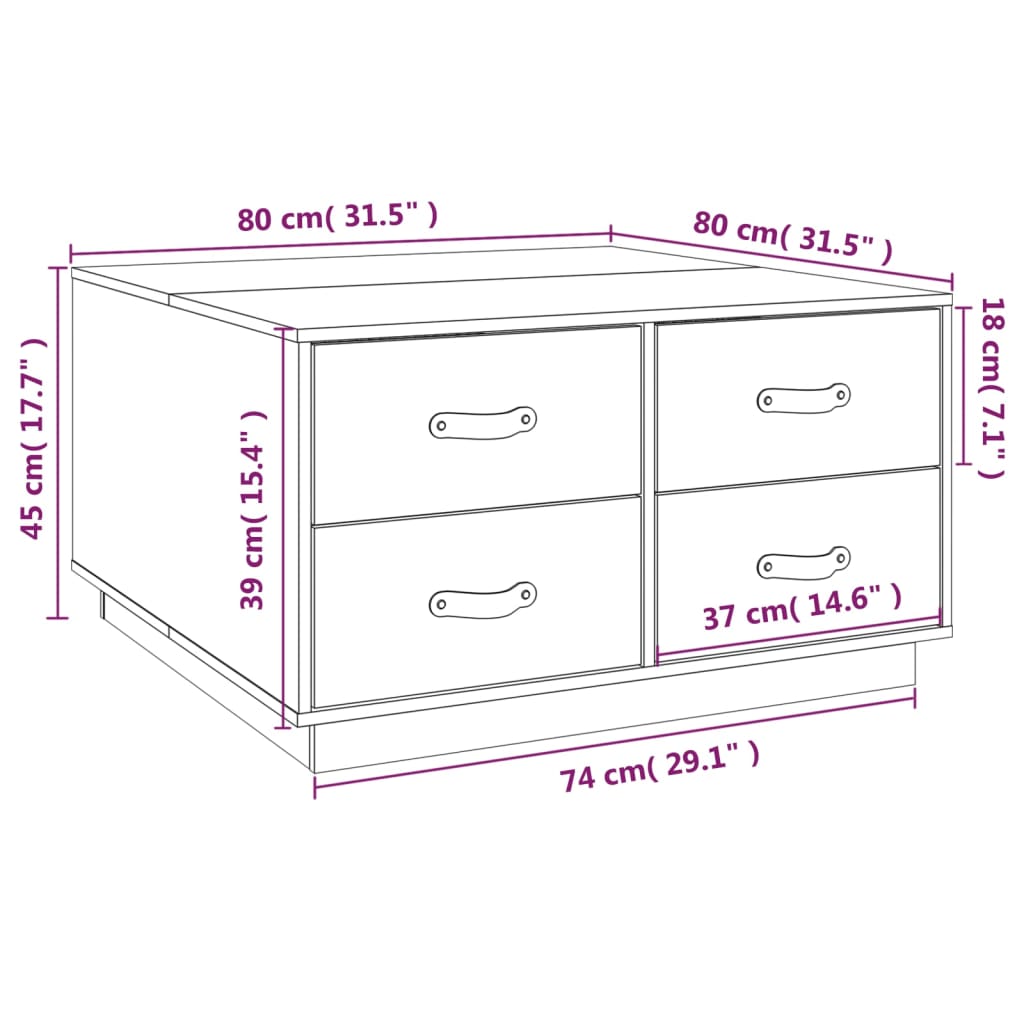 Table basse Gris 80x80x45 cm Bois massif de pin