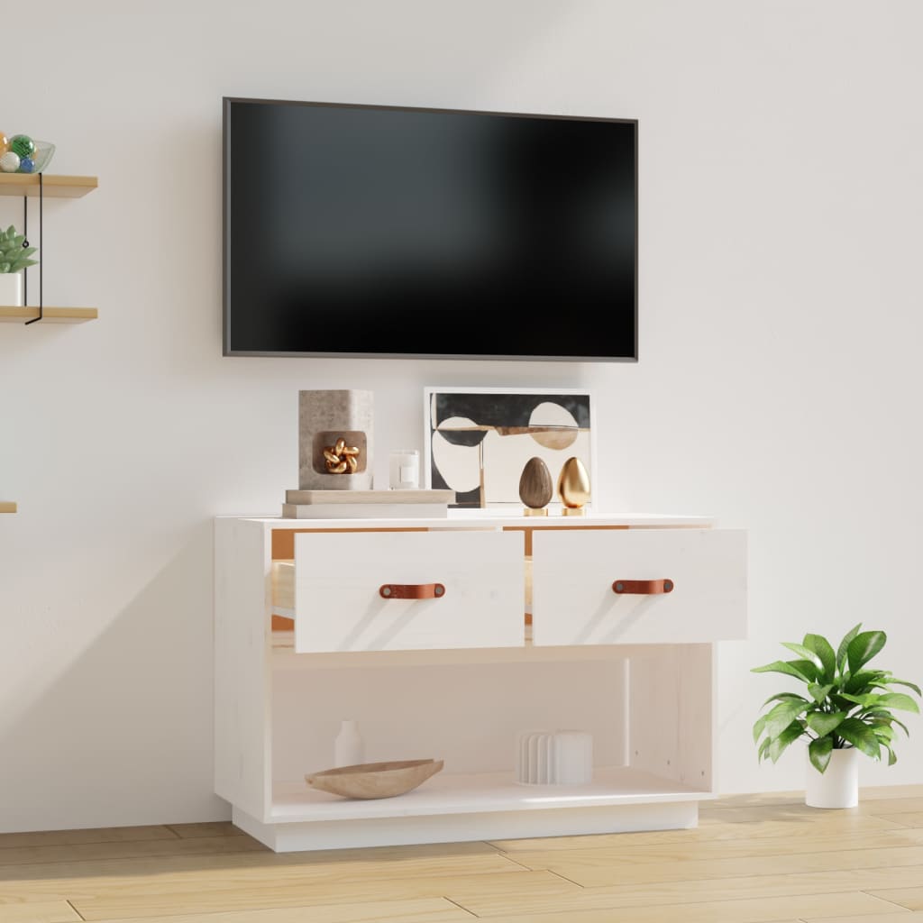 Meuble TV Blanc 90x40x60 cm Bois de pin massif