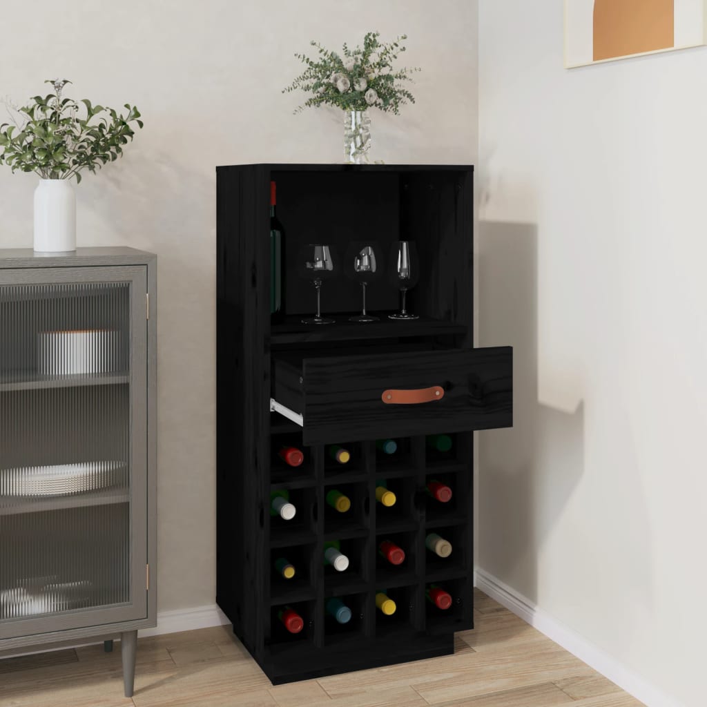 Armoire à vin Noir 45x34x100 cm Bois de pin massif