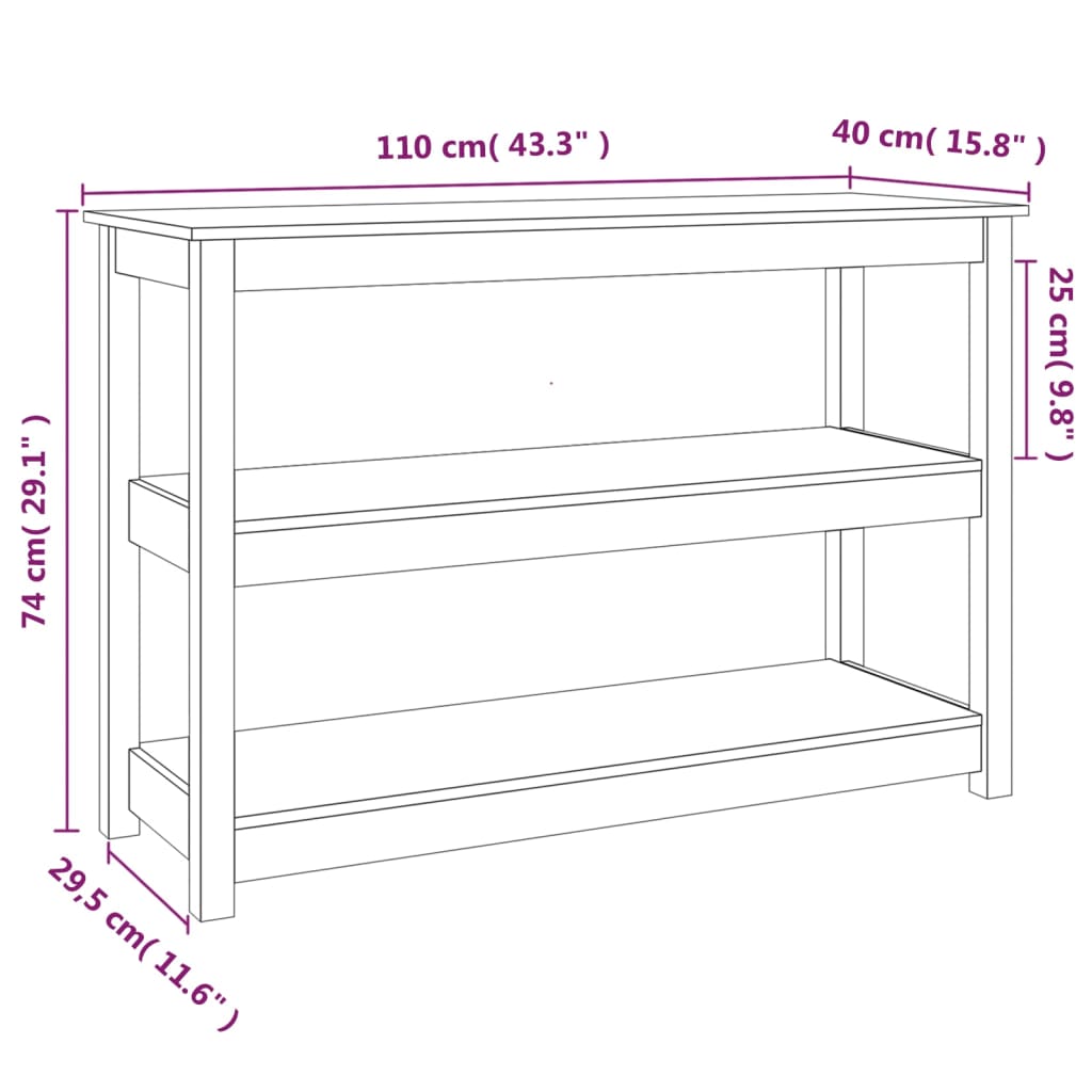 Table console Gris 110x40x74 cm Bois massif de pin