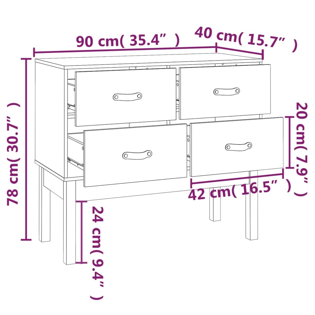 Armoire console Gris 90x40x78 cm Bois de pin solide