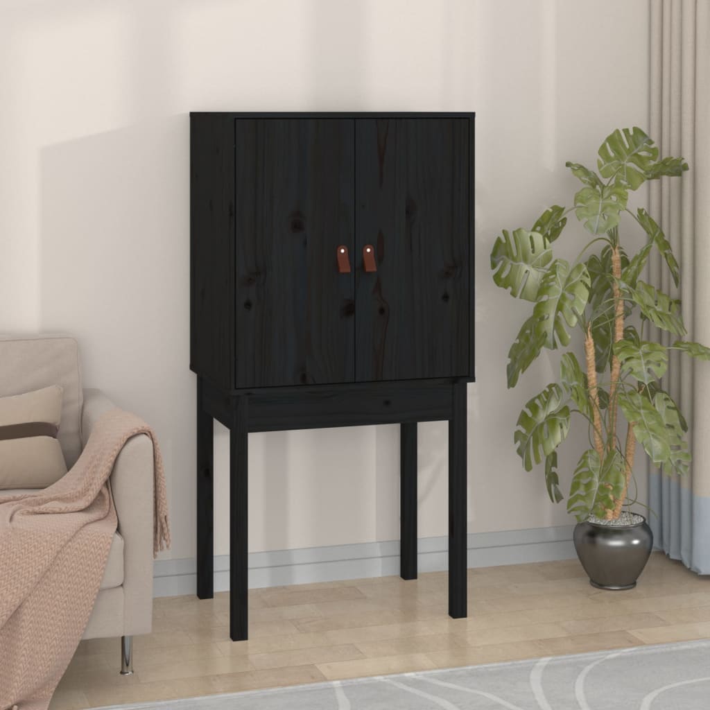 Buffet haut Noir 60x40x120 cm Bois massif de pin