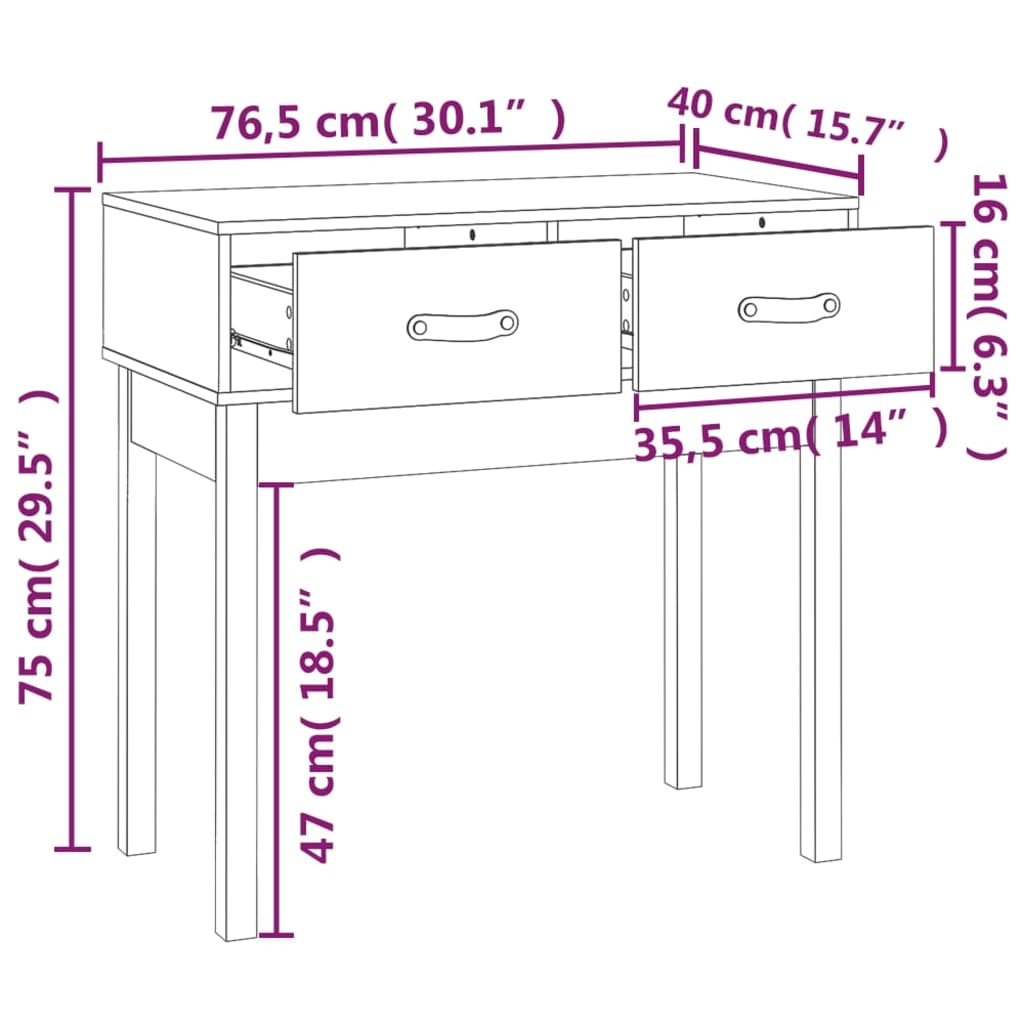 Console table Honey brown 76.5x40x75 cm Solid pine wood