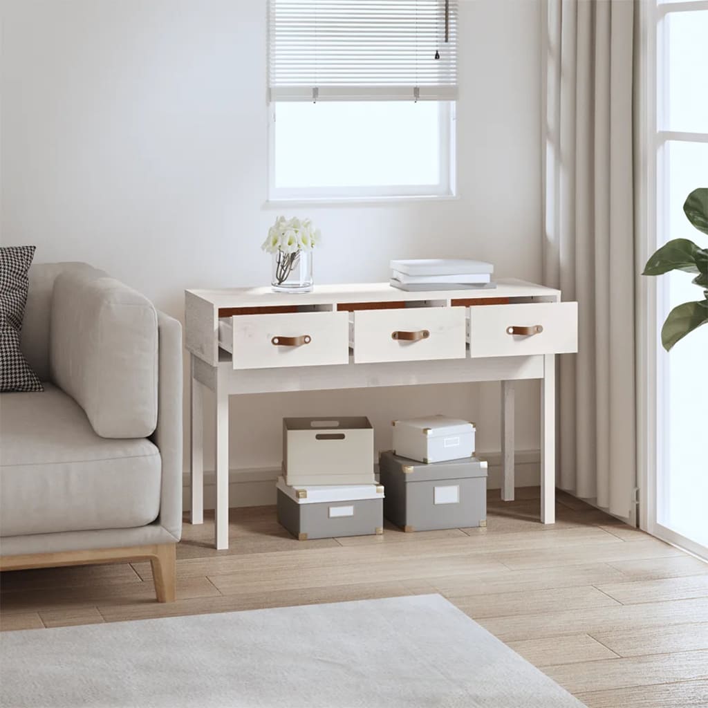 Table console Blanc 114x40x75 cm Bois massif de pin