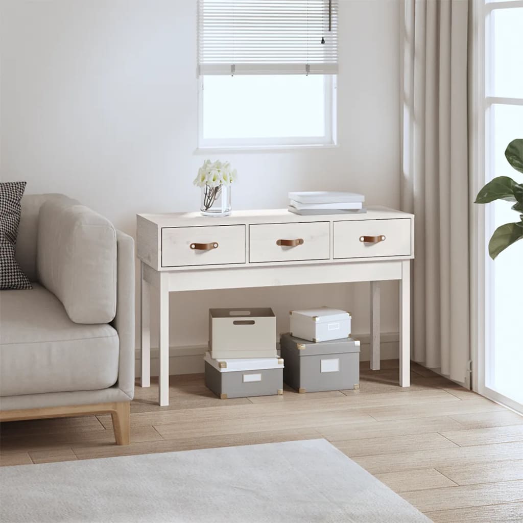 Console table White 114x40x75 cm Solid pine wood