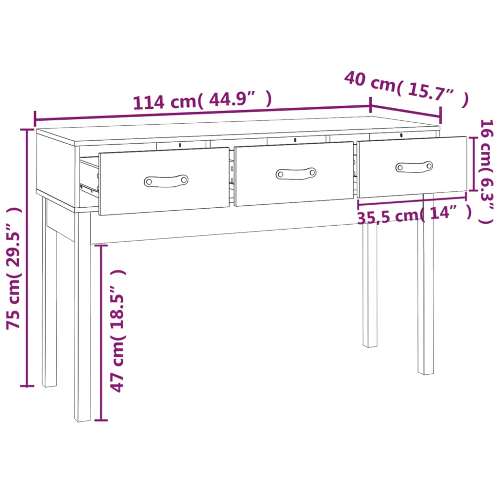 Console table Honey brown 114x40x75 cm Solid pine wood