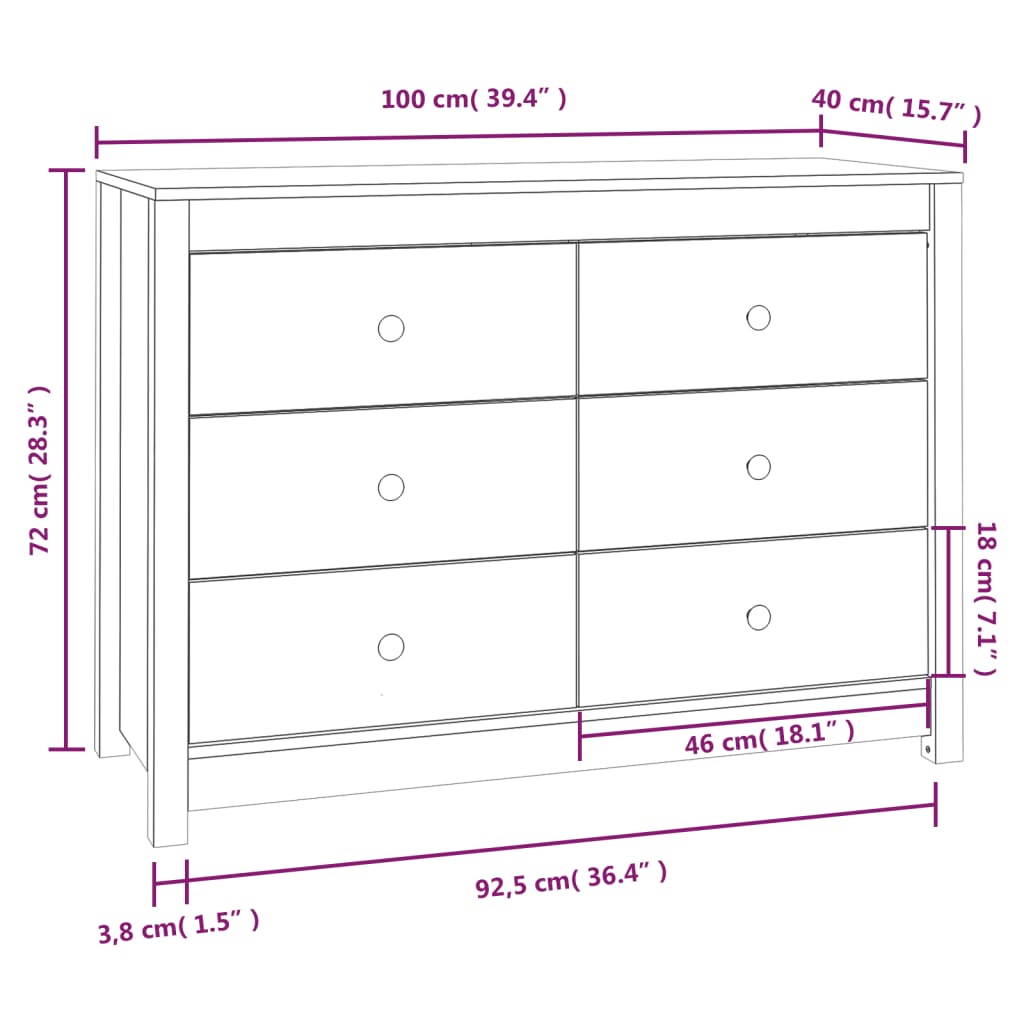 Armoire latérale Blanc 100x40x72 cm Bois de pin massif