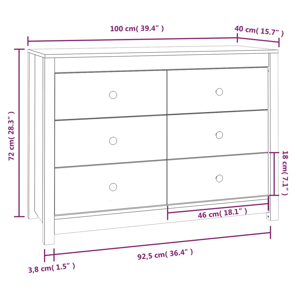 Side cabinet Grey 100x40x72 cm Solid pine wood