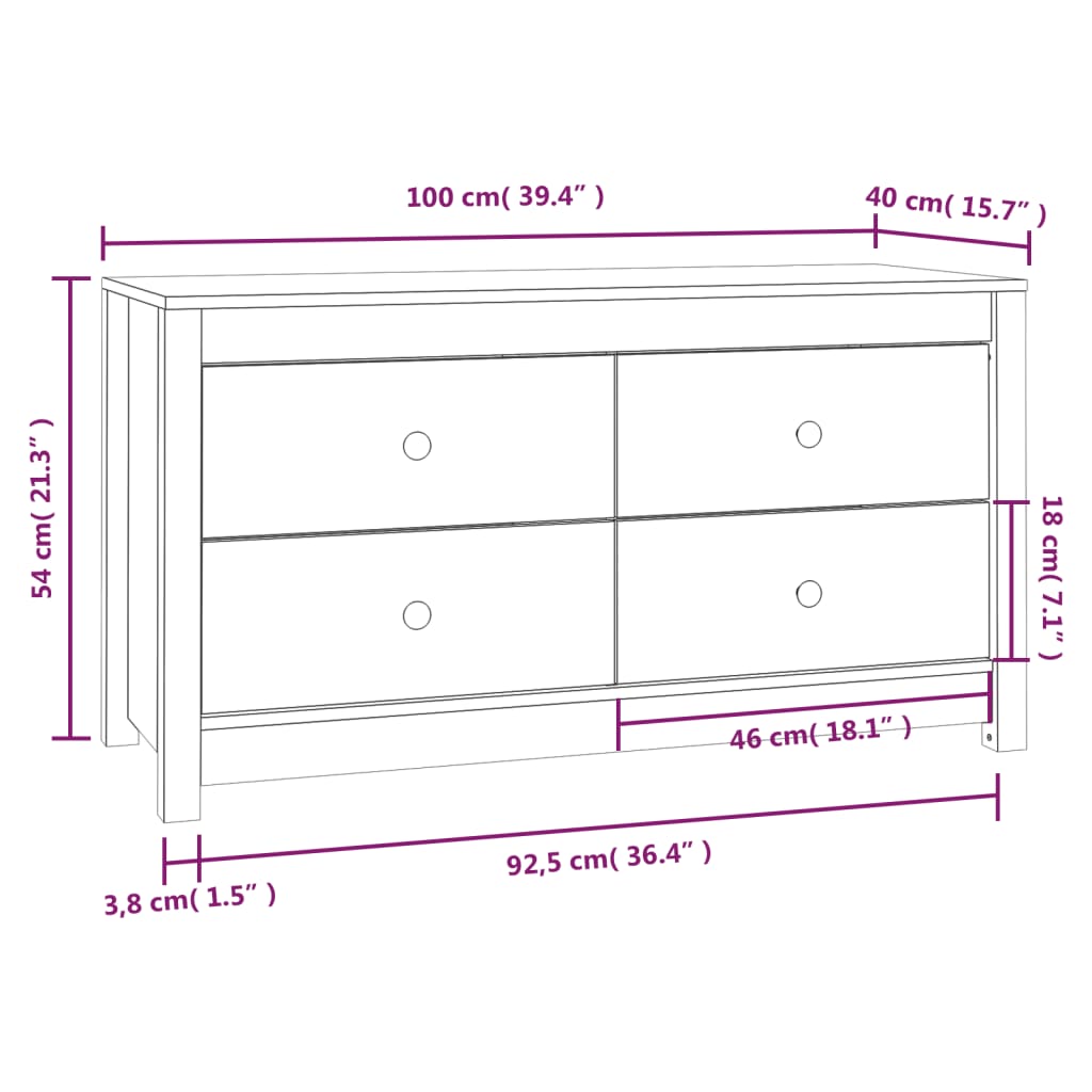 Side cabinet Grey 100x40x54 cm Solid pine wood