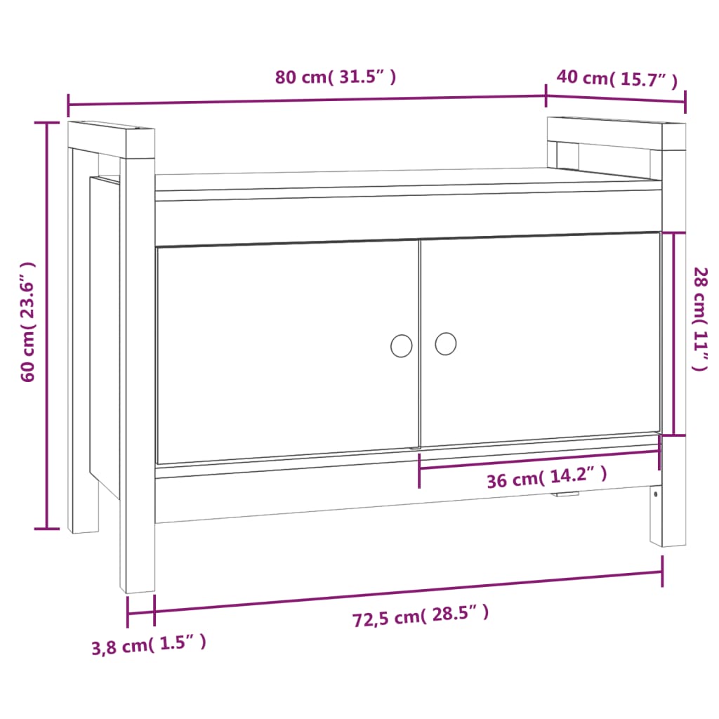 Banc d'entrée Gris 80x40x60 cm Bois de pin massif