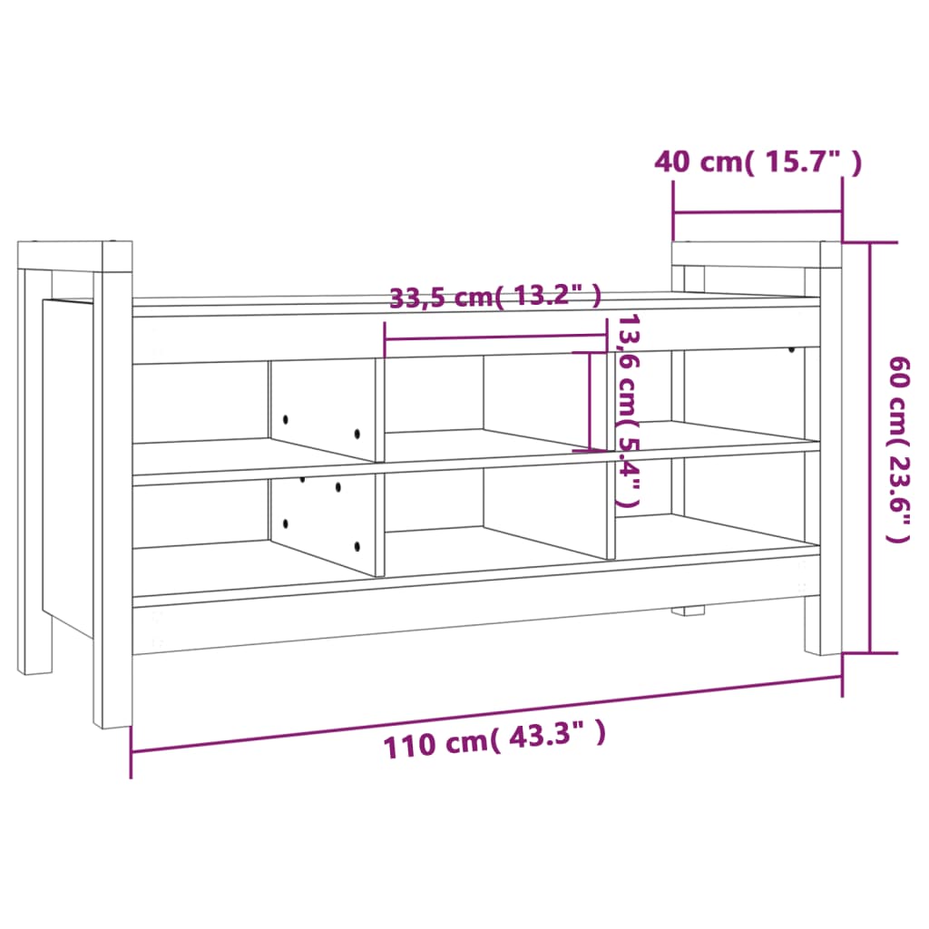 Banc d'entrée Gris 110x40x60 cm Bois de pin massif