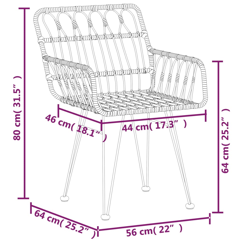 Gartenstühle 2er Set mit Armlehne Schwarz 56x64x80 cm