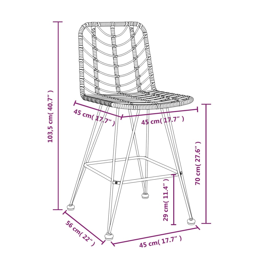 Bar stools set of 2 45x56x103.5cm Woven resin and steel