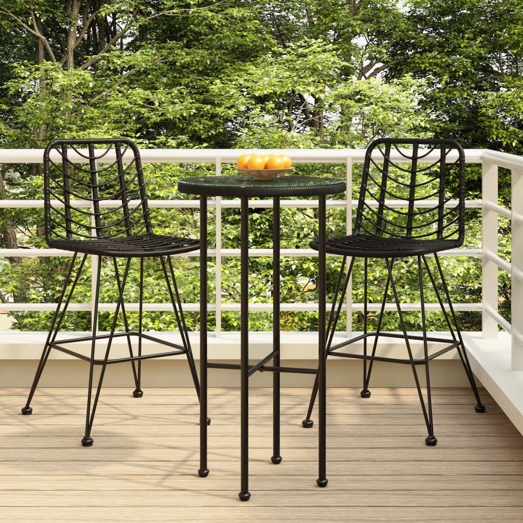 Bar stools set of 2 Black Woven resin and steel