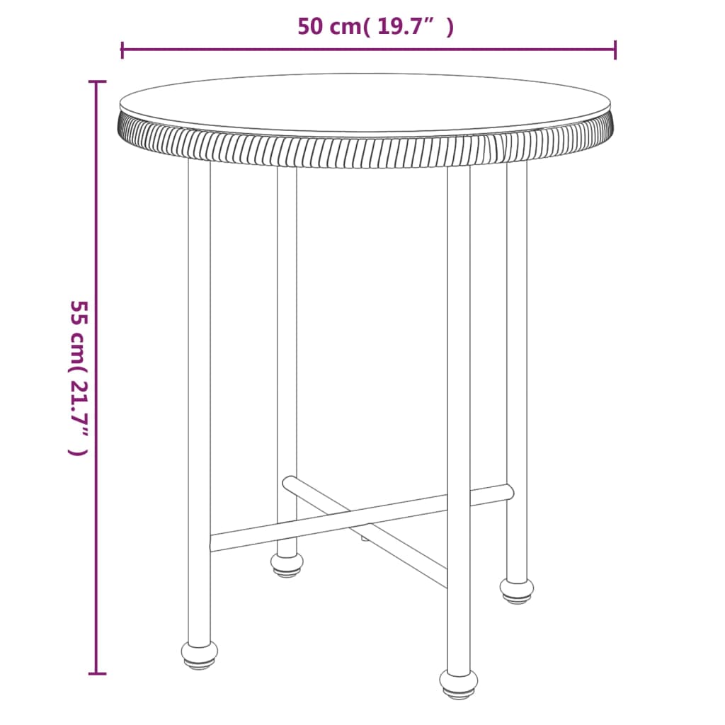 Table de salle à manger Noir Ø50 cm Verre trempé et acier