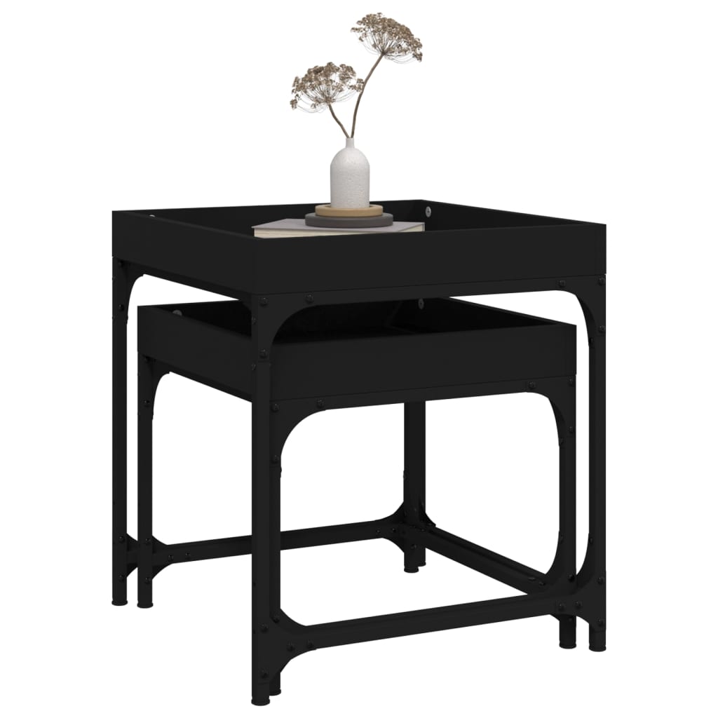 Tables d'appoint 2 pcs Noir Bois d'ingénierie