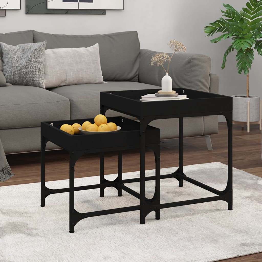 Tables d'appoint 2 pcs Noir Bois d'ingénierie