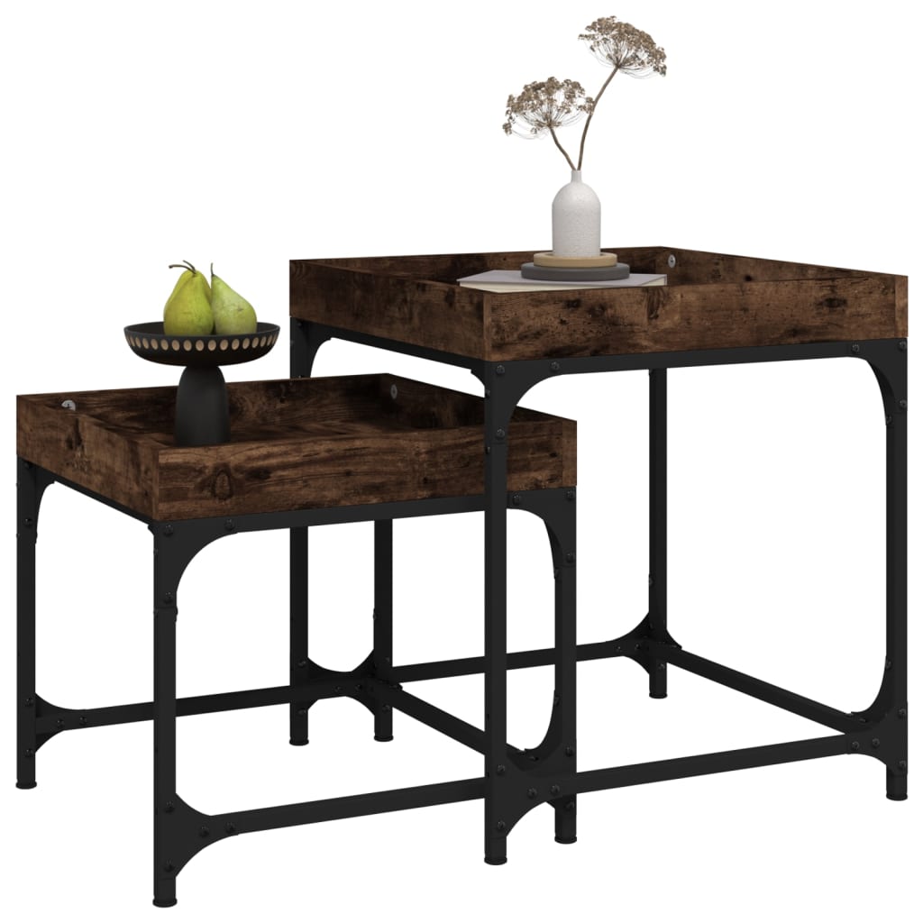 Side tables 2 pcs Smoked oak Engineered wood