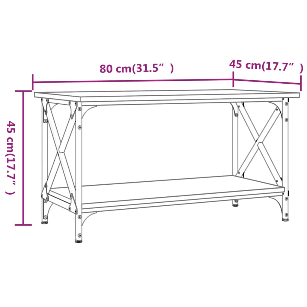 Table basse Noir 80x45x45 cm Bois d'ingénierie et fer