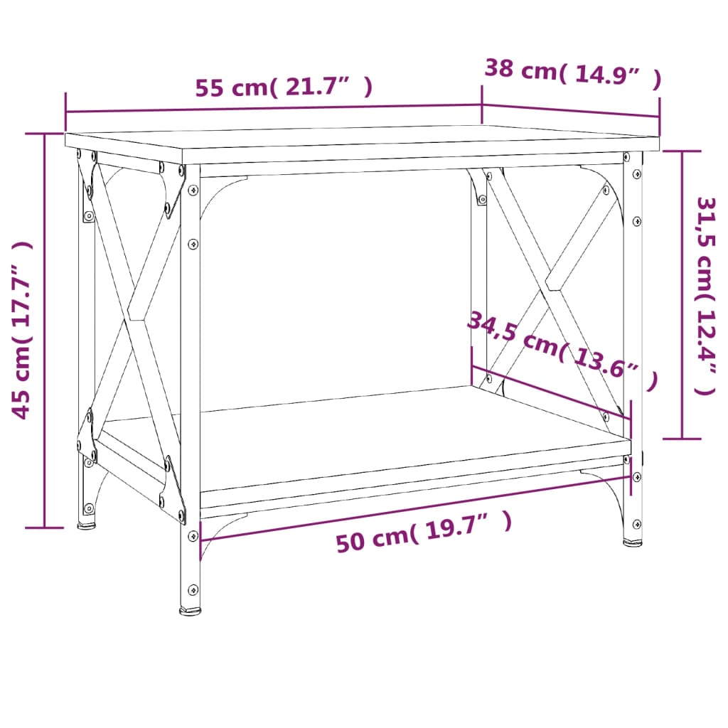 Table d'appoint Chêne fumé 55x38x45 cm Bois d'ingénierie