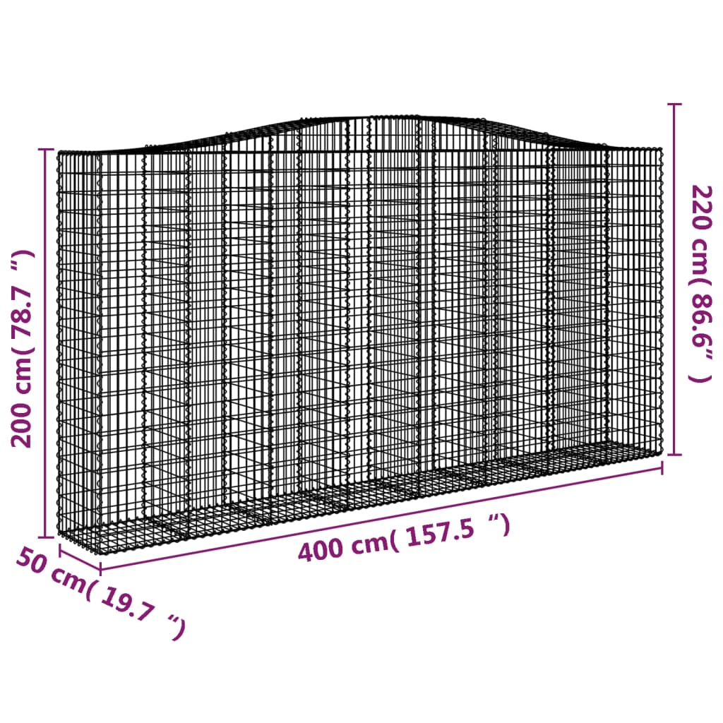 Paniers à gabions arqués 6 pcs 400x50x200/220 cm Fer galvanisé