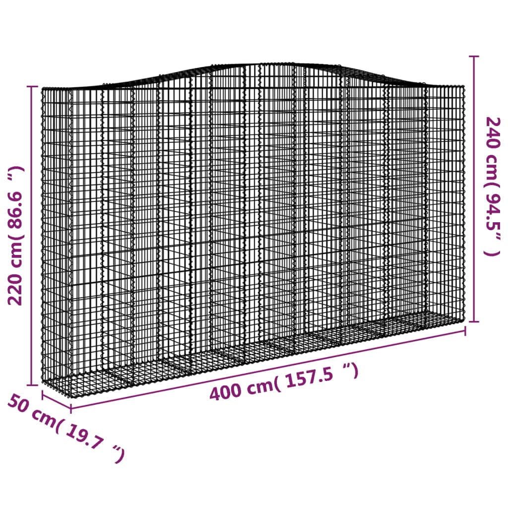 Paniers à gabions arqués 2 pcs 400x50x220/240 cm Fer galvanisé