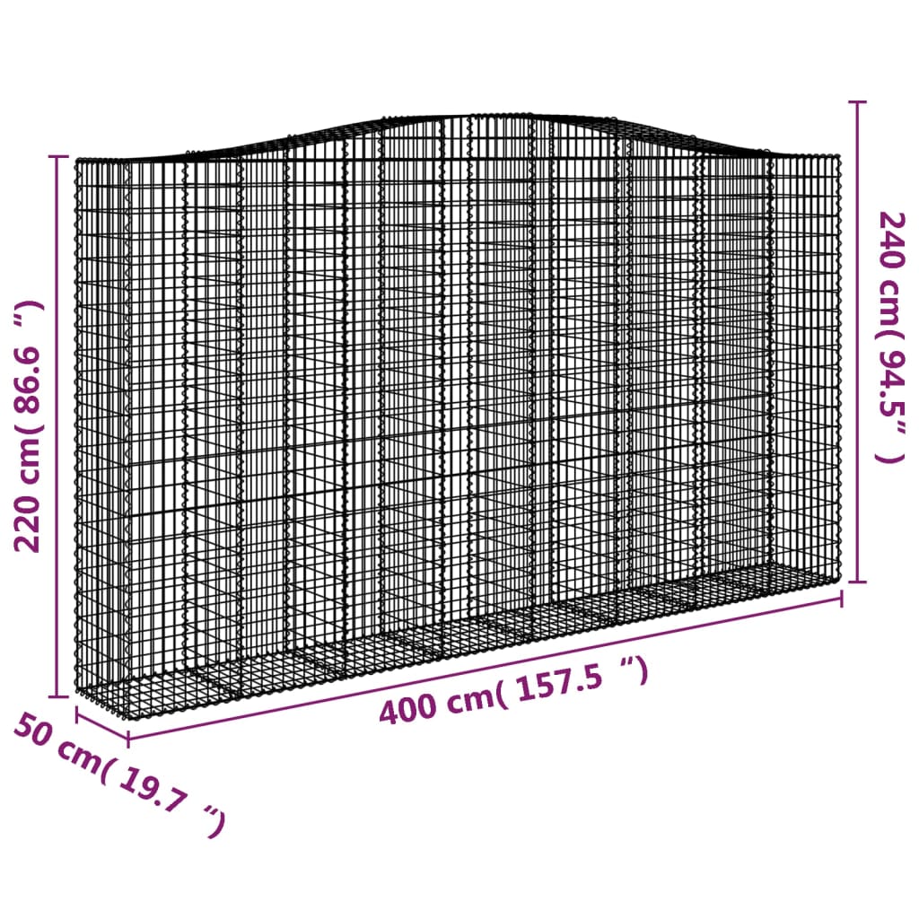 Paniers à gabions arqués 3 pcs 400x50x220/240 cm Fer galvanisé