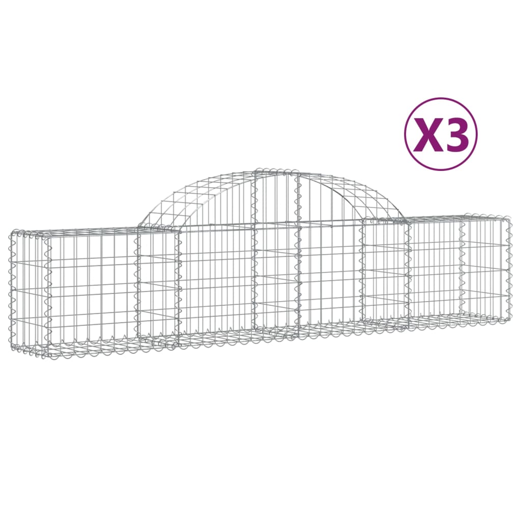 Paniers à gabions arqués 3 pcs 200x30x40/60 cm Fer galvanisé