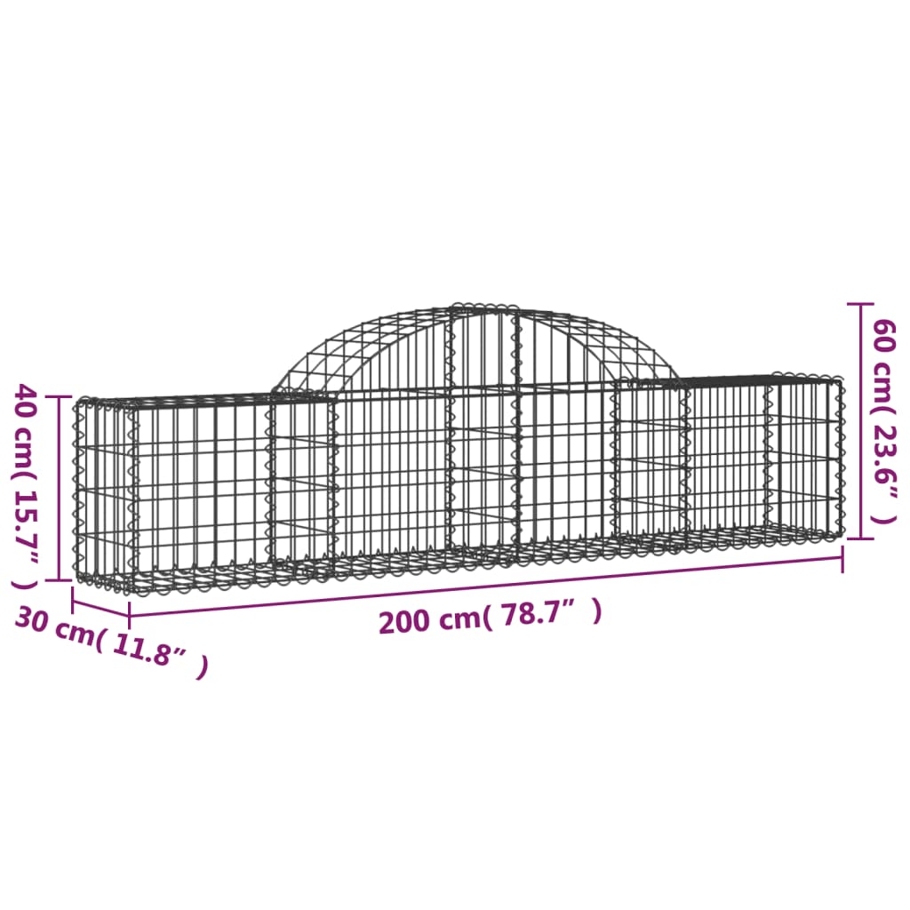 Paniers à gabions arqués 3 pcs 200x30x40/60 cm Fer galvanisé