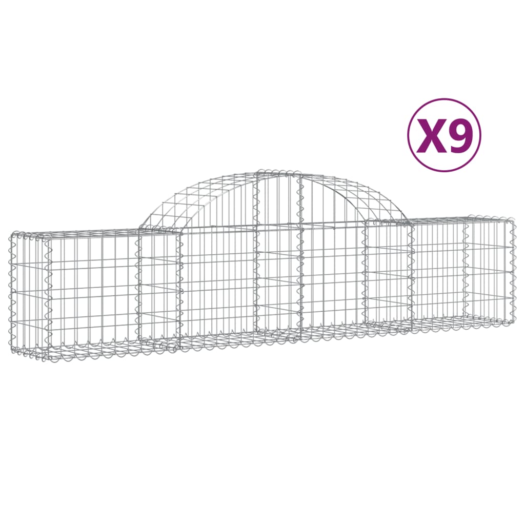 Paniers à gabions arqués 9 pcs 200x30x40/60 cm Fer galvanisé