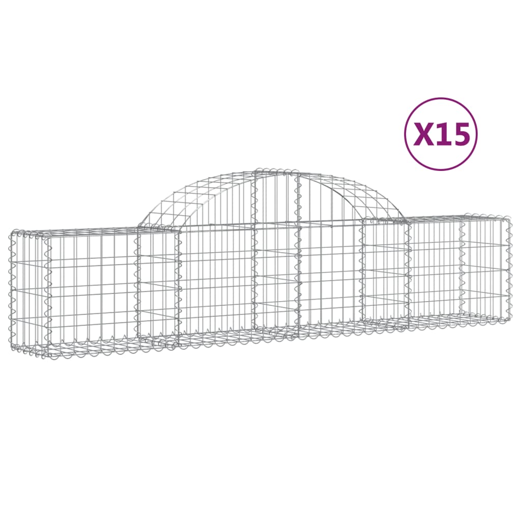 Paniers à gabions arqués 15 pcs 200x30x40/60 cm Fer galvanisé