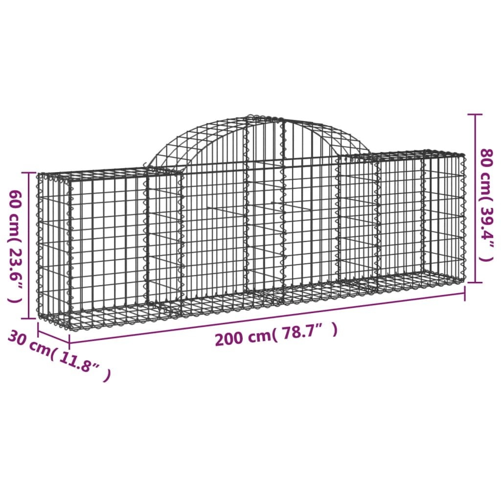 Paniers à gabions arqués 2 pcs 200x30x60/80 cm Fer galvanisé